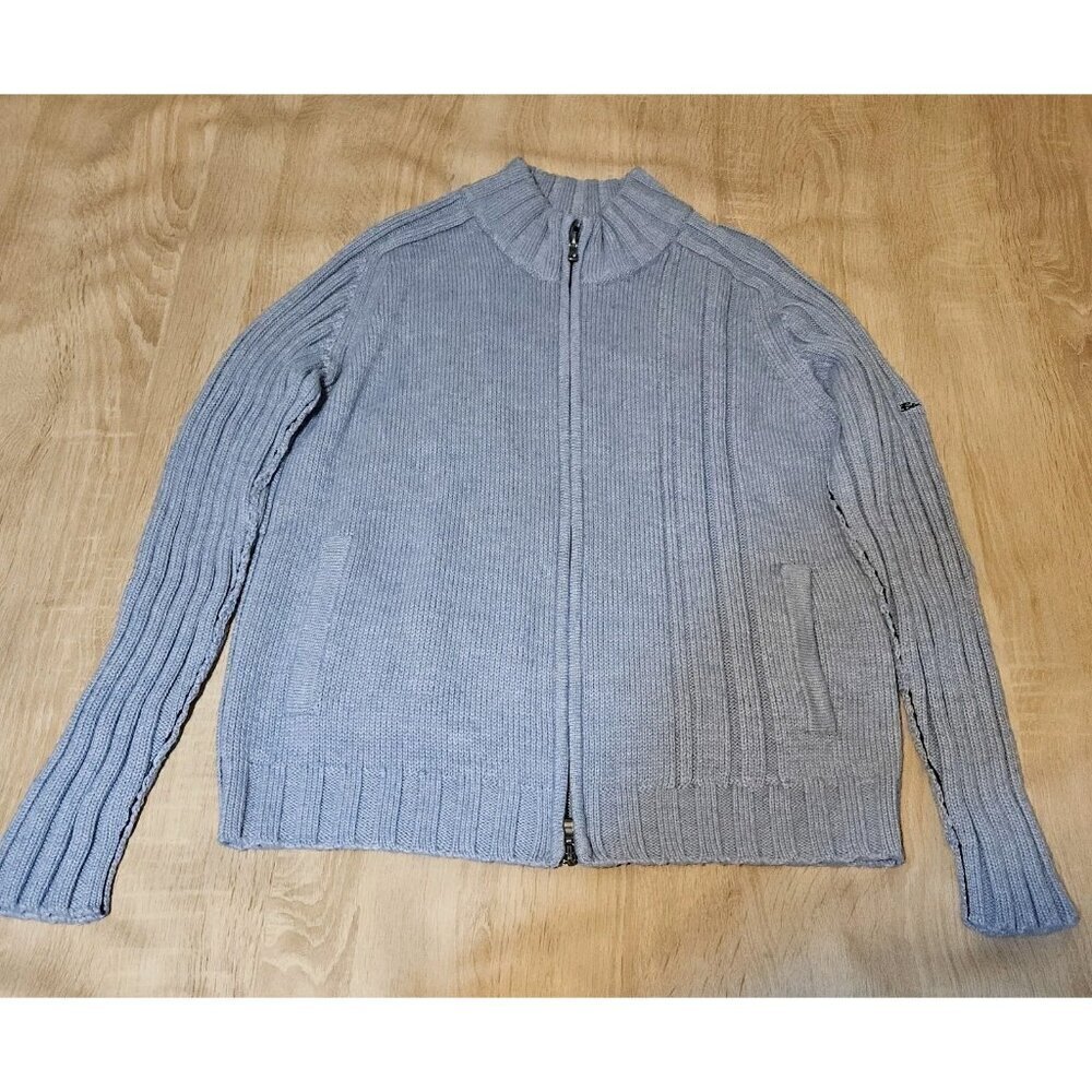 Ben Sherman Mens Size Large Light Blue Full Zip Wool Blend Cardigan Sweater